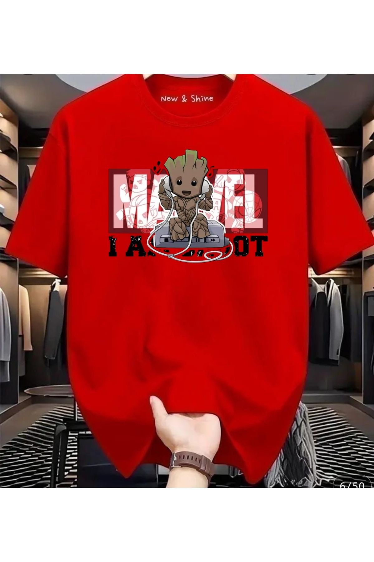 New Shine Süper Kahraman Groot Baskılı Oversize T-Shirt