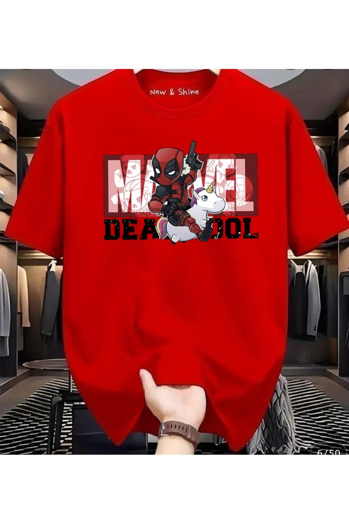 New Shine Süper Kahraman Dead Pool Baskılı Oversize T-Shirt