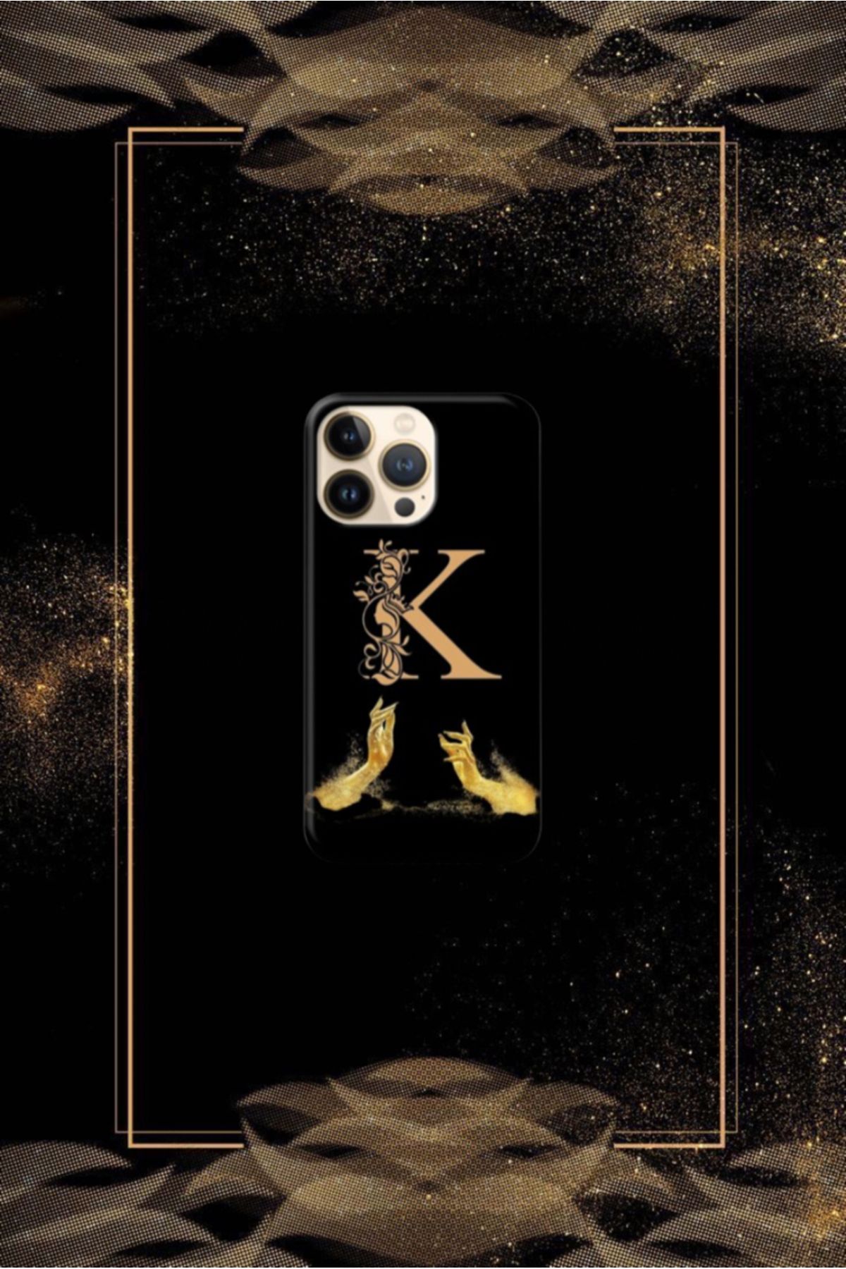 cover shopp Siyah Desenli Gold K Harfi 16 Pro Max
