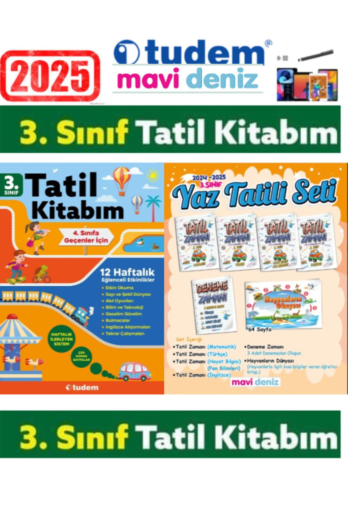 Ens Yayıncılık Tudem Tüm Dersler 3.Sınıf Yaz Tatil Seti+Mavi Deniz TümDersler 3.Sınıf Yaz Tatil Seti+Android Kalem