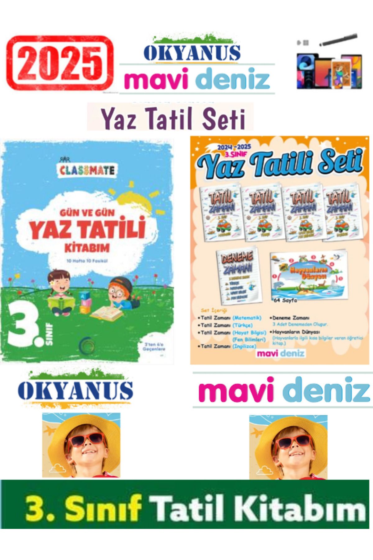 Ens Yayıncılık Okyanus 2025 3.Sınıf Yaz Tatil Kitabı+Mavi Deniz 3.Sınıf 6 FasikülYaz Tatil Kitap Seti+Kalem