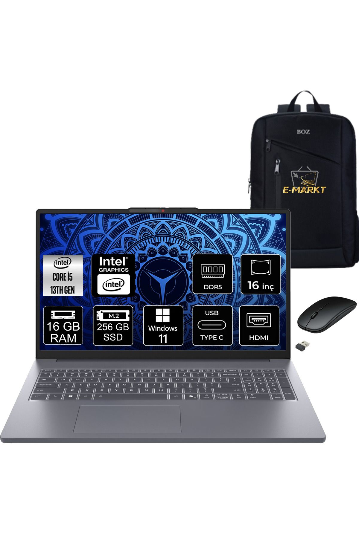 LENOVO Ideapad Slim 3 Intel Core I5 13420H 16GB 256GB SSD W11 16" FHD Bilgisayar + Boz Çanta , Mouse