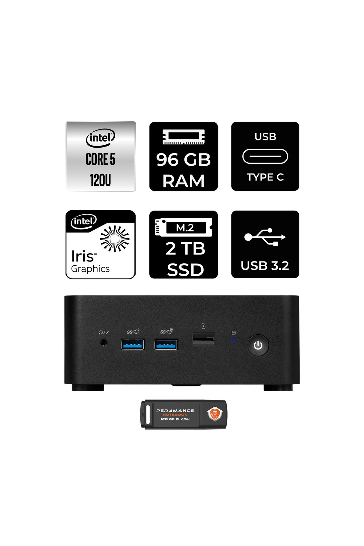 MSI Cubi NUC 5 120U 96GB 2TB SSD W11H Mini Masaüstü Bilgisayar & PER4 USB Bellek