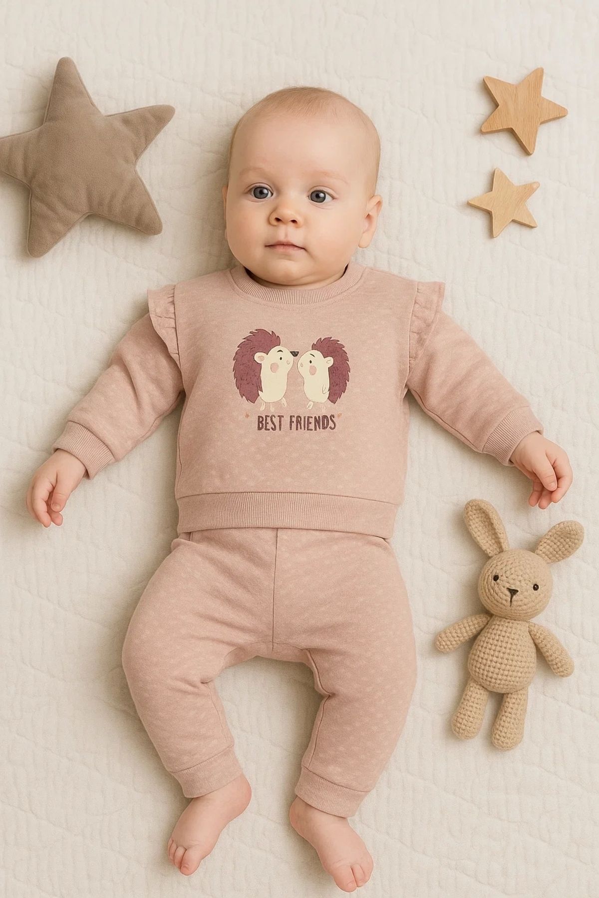 Beruflic Kirpi Nakışlı % 100 Pamuk 2'li Kız Bebek Takım