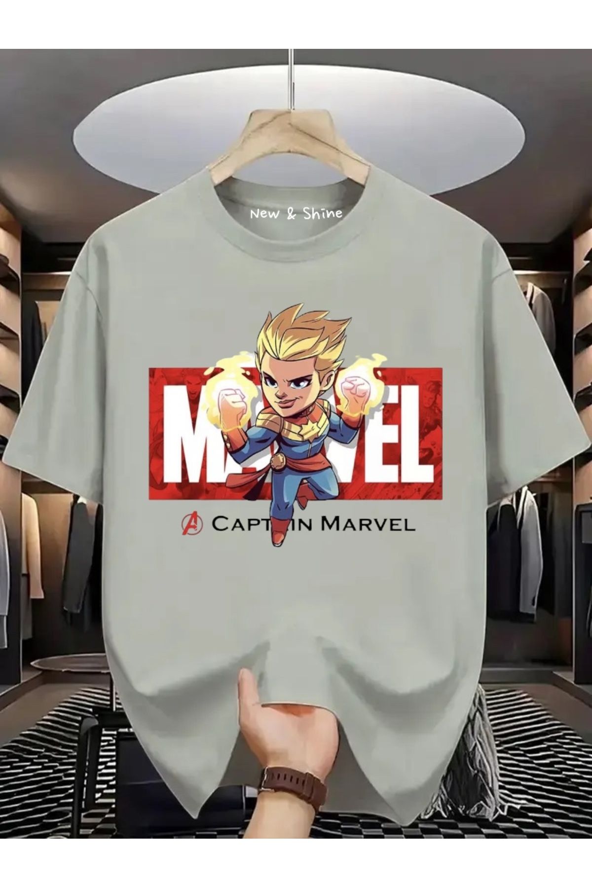 New Shine Süper Kahraman Kaptan Baskılı Oversize T-Shirt
