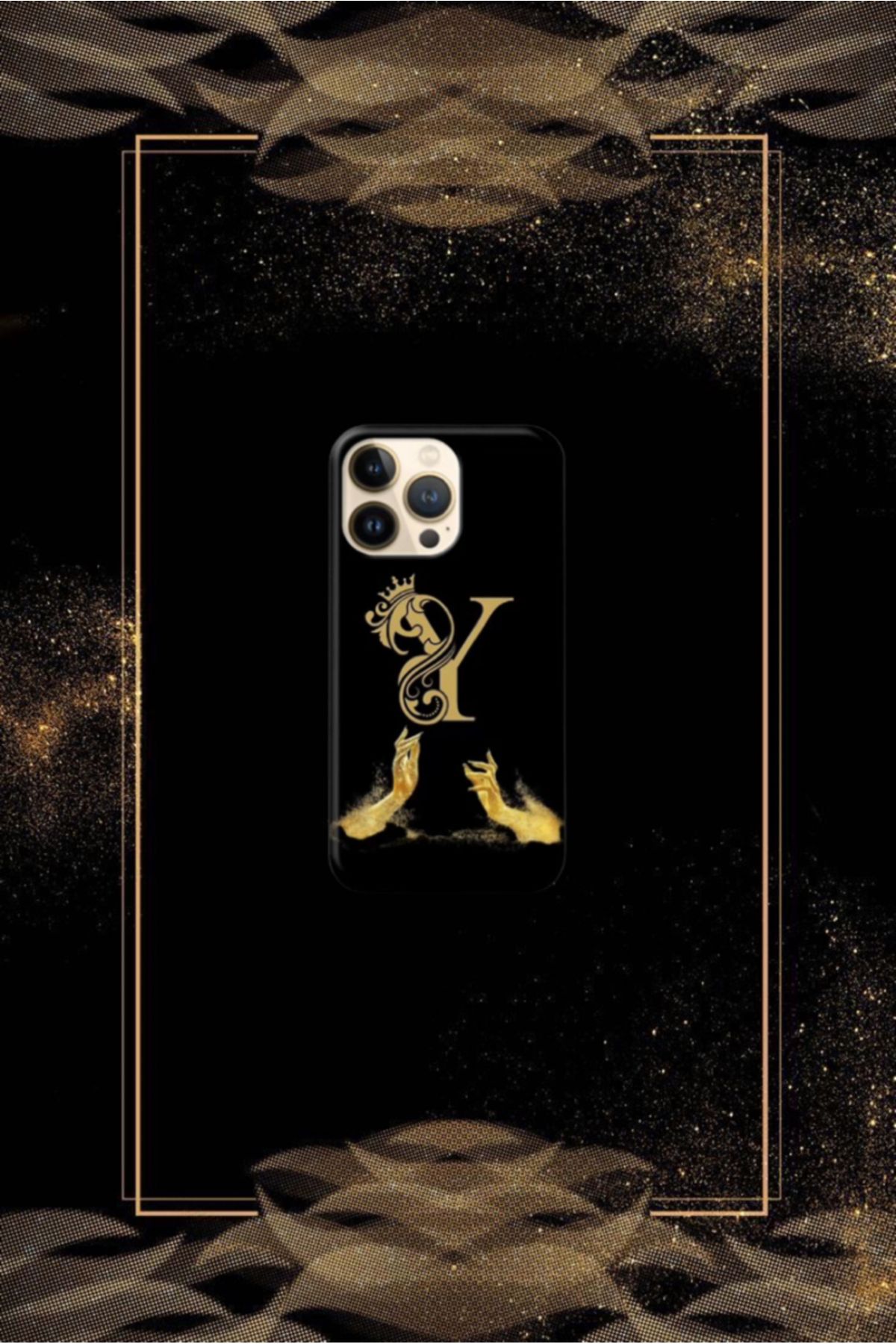 cover shopp Siyah Desenli Gold Y Harfi 16 Pro Max
