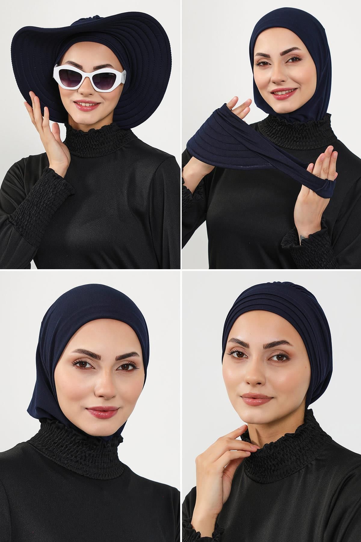 Aisha's Design 4'lü Bone,Siperlik ve Şapka Seti Tesettür (Deniz,Havuz) Yüzücü Bonesi,ST-2SN