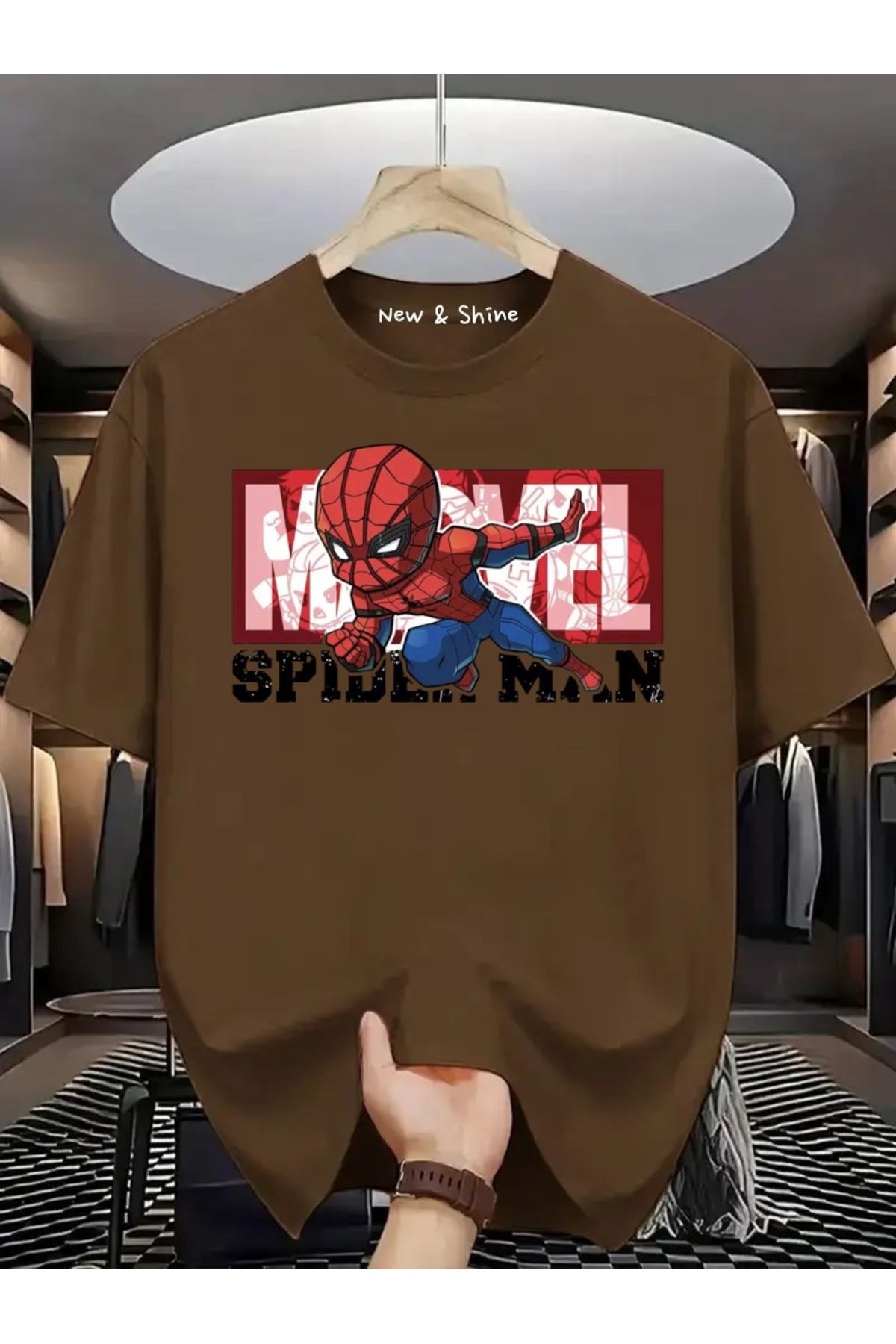 New Shine Süper Kahraman Örümcek Adam Baskılı Oversize T-Shirt