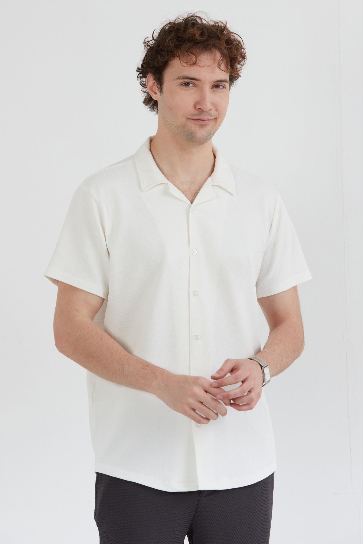 Fulla Moda-Basic Crepe Fabric Buttoned Shirt 2