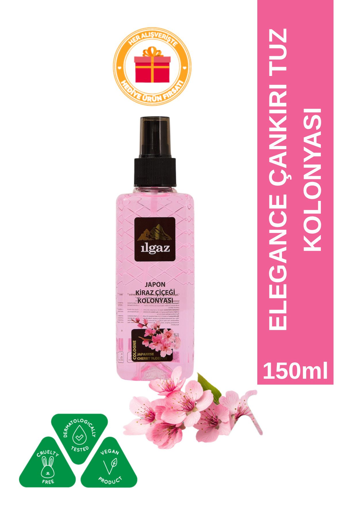 ILGAZ Japon Kirazı Çiçeği Kolonyası | Elegance Series Sprey Çanta Boy Kolonya - 150 ml