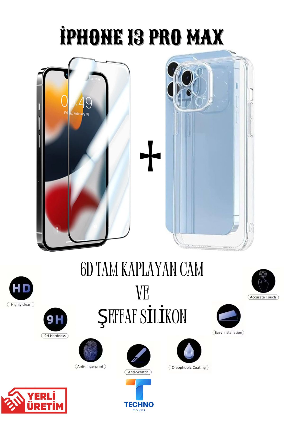 foxpower İphone 13 Pro Max 6D Tam Kaplayan Ekran Koruyucu ve Şeffaf Kılıf 2li Avantajlı Paket
