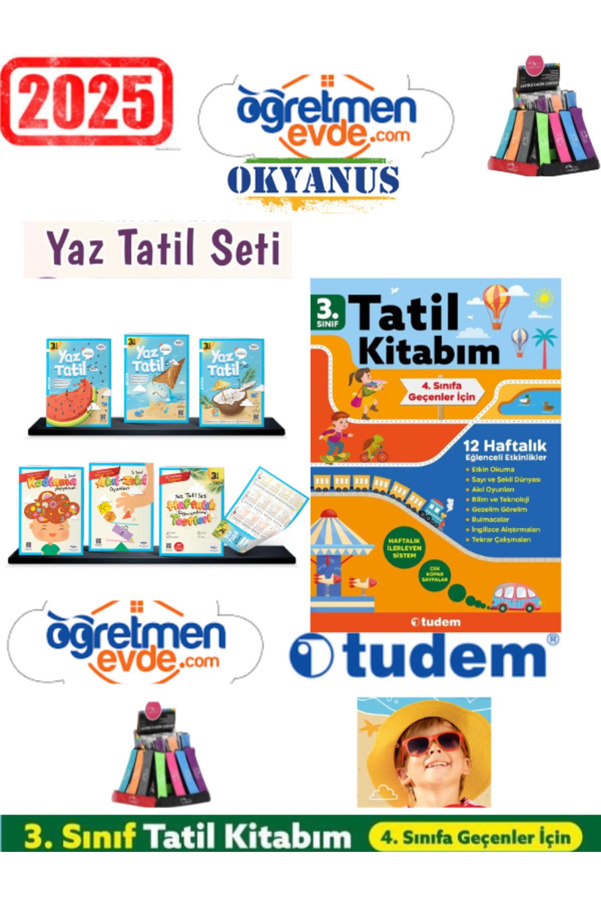 Ens Yayıncılık Öğretmen Evde 2025 3.Sınıf 18 Parça Yaz Tatil+Tudem 3.Sınıf Yaz Tatil 12 Kitap(Yeni Ürün)+Kalemlik