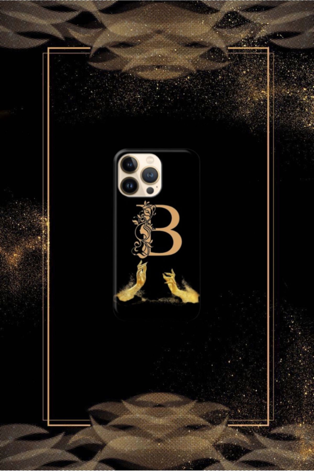cover shopp Siyah Desenli Gold B Harfi IP 16 Pro