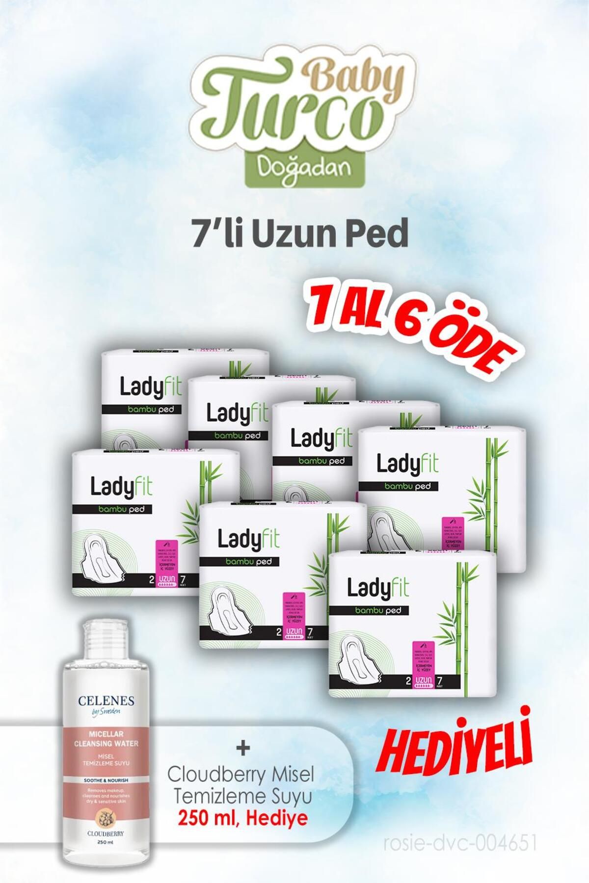 Baby Turco 7 AL 6 ÖDE Ladyfit 7'li Uzun Ped ve 250 ML Temizleme Suyu Hediye