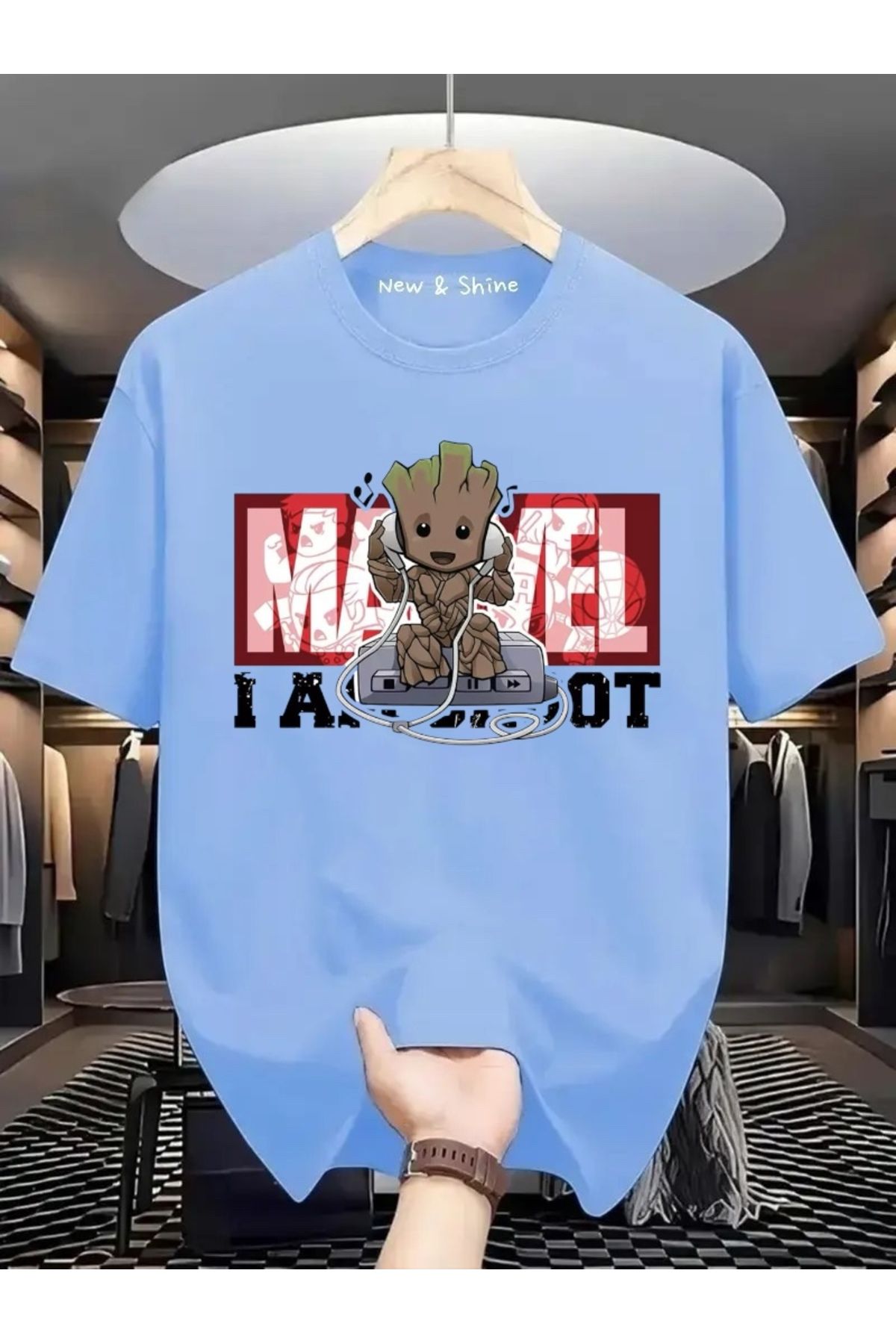 New Shine Süper Kahraman Groot Baskılı Oversize T-Shirt