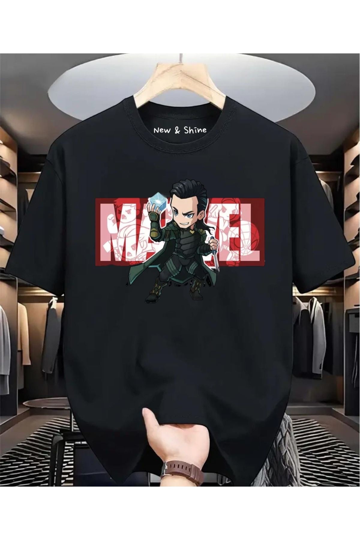 New Shine Süper Kahraman Loki Baskılı Oversize T-Shirt
