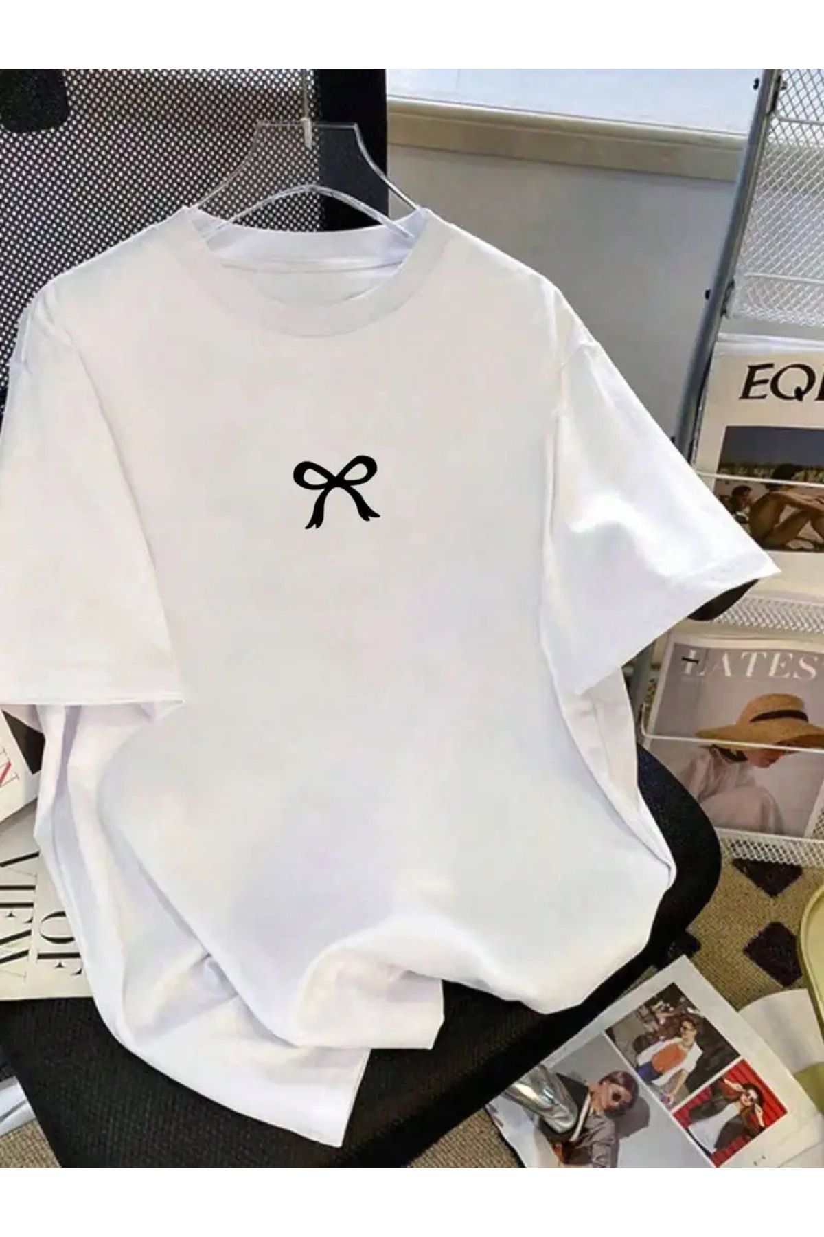 GALASHOP Kadınlar için Rahat T-Shirt, Kurdela Baskılı