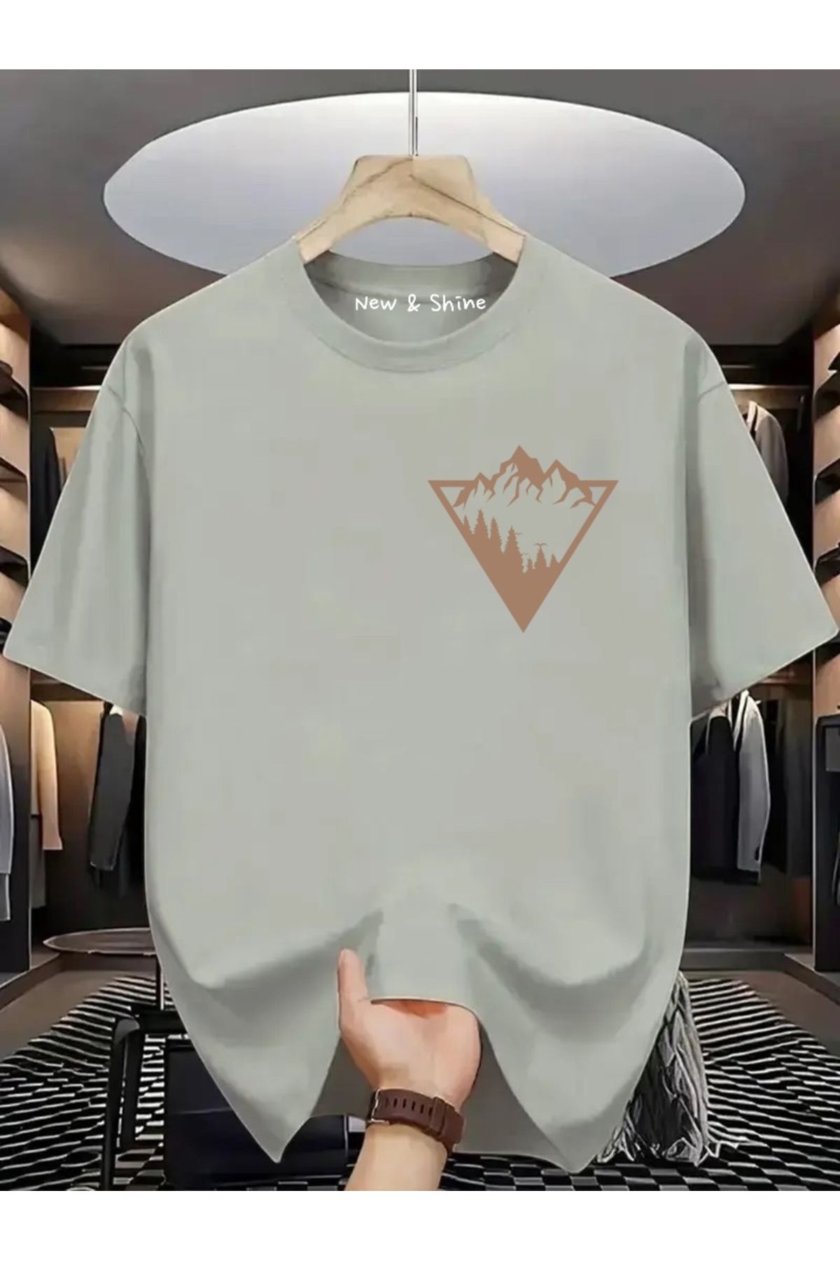 New Shine Dağ Baskılı Oversize T-Shirt