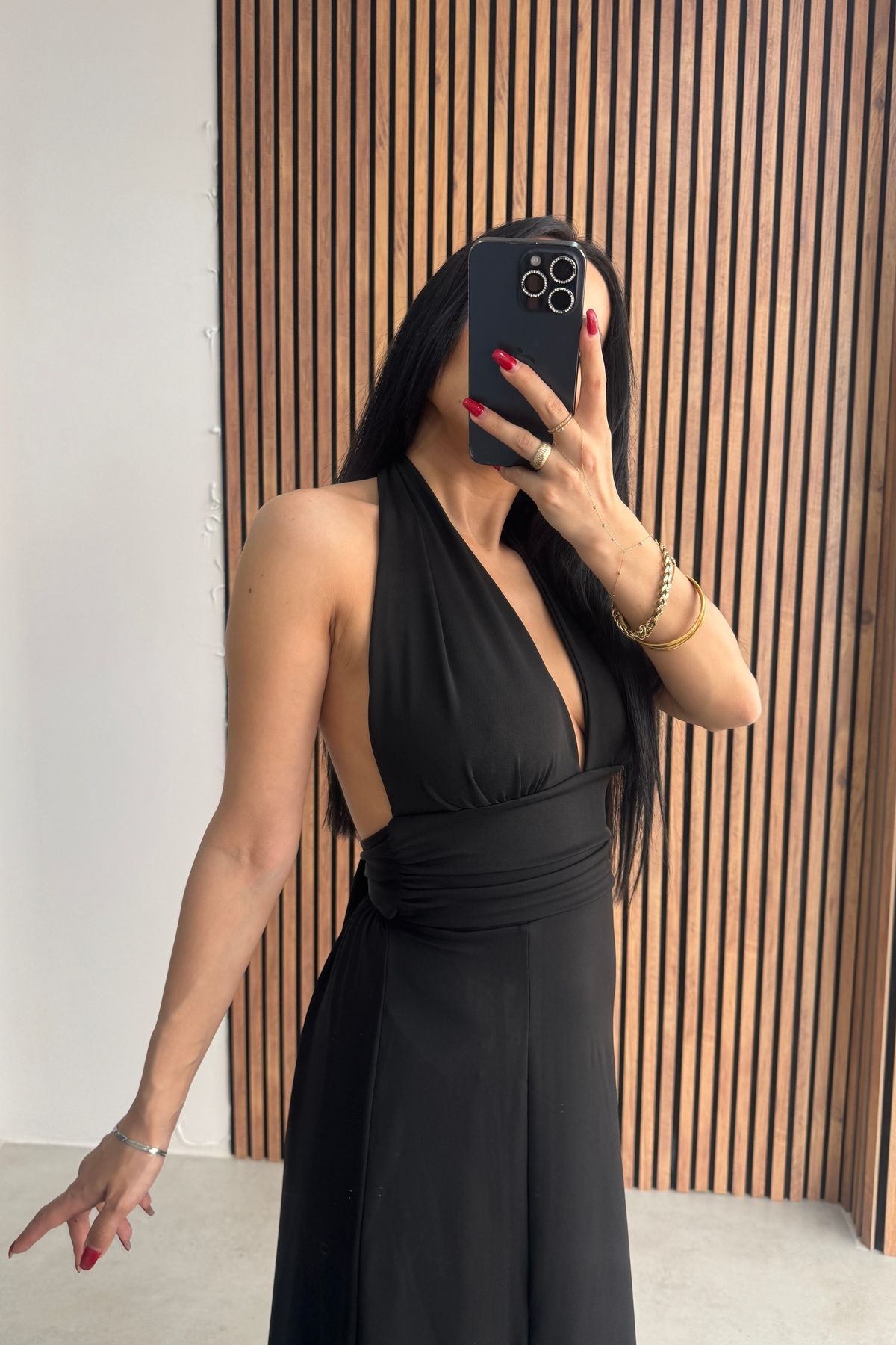 OKSOCOLLECTİON Boyundan Bağlamalı Sırt Dekolteli Yazlık Uzun Elbise