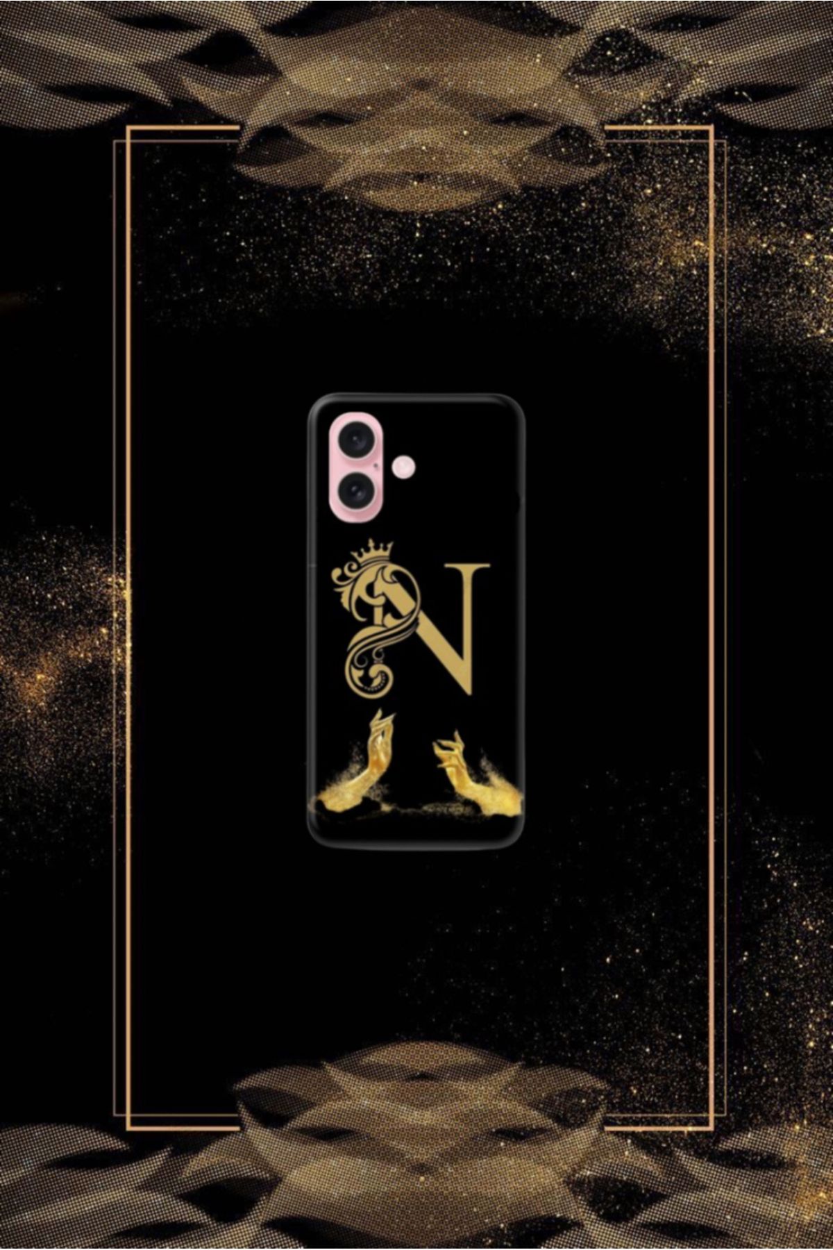 cover shopp Siyah Desenli Gold N Harfi IP 16