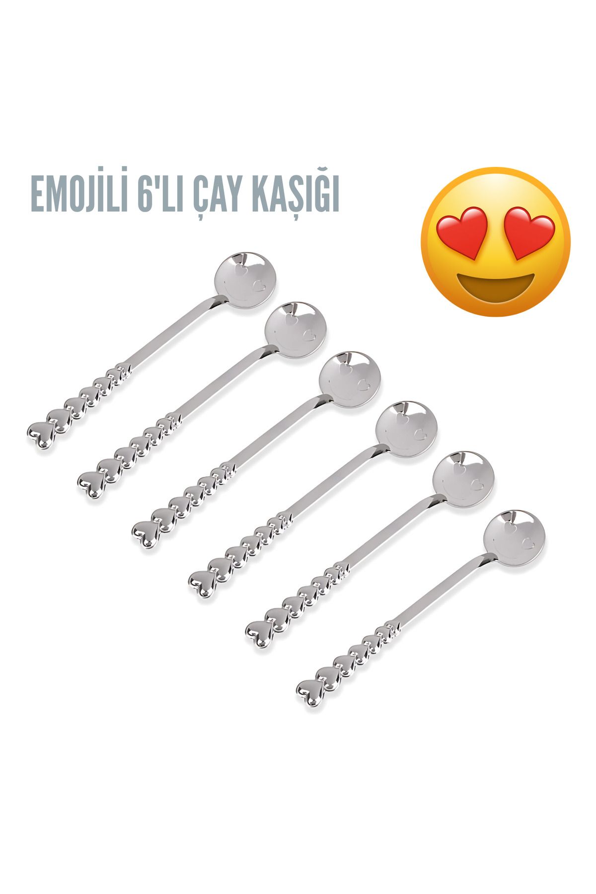 Gülefli Kızı Gülen Emojili Kalpli Çay Kaşığı (6'lı)