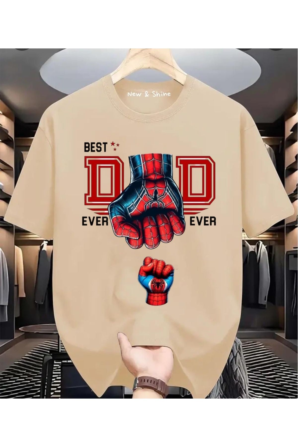New Shine Best Dad Ever Baskılı Oversize T-Shirt