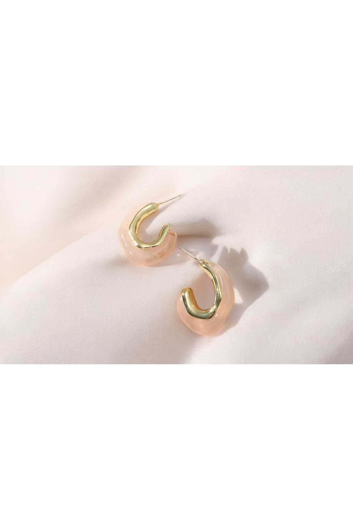 takısaat Pudra Pembe , Gold Detaylı Çelik Küpe