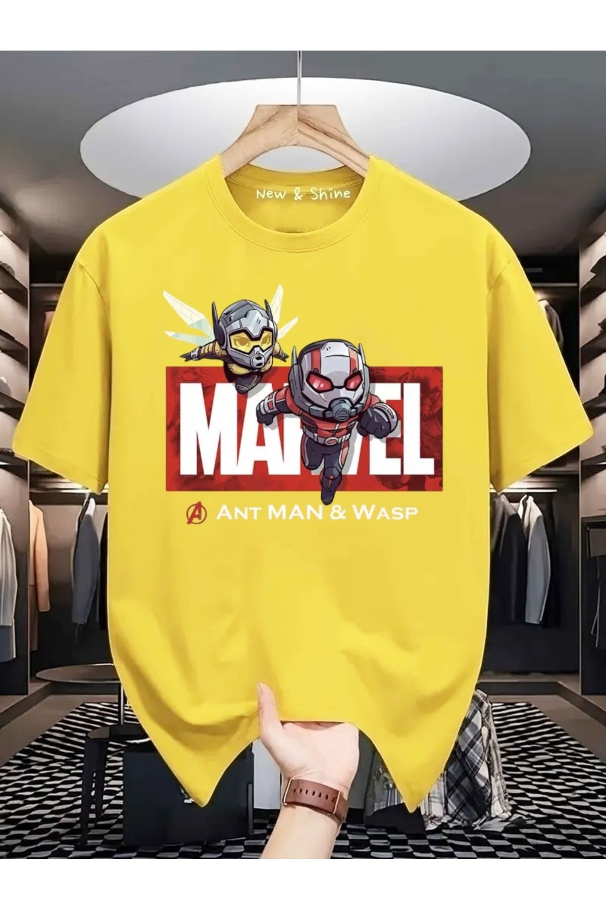 New Shine Süper Kahraman Ant Man ve Wasp Baskılı Oversize T-Shirt