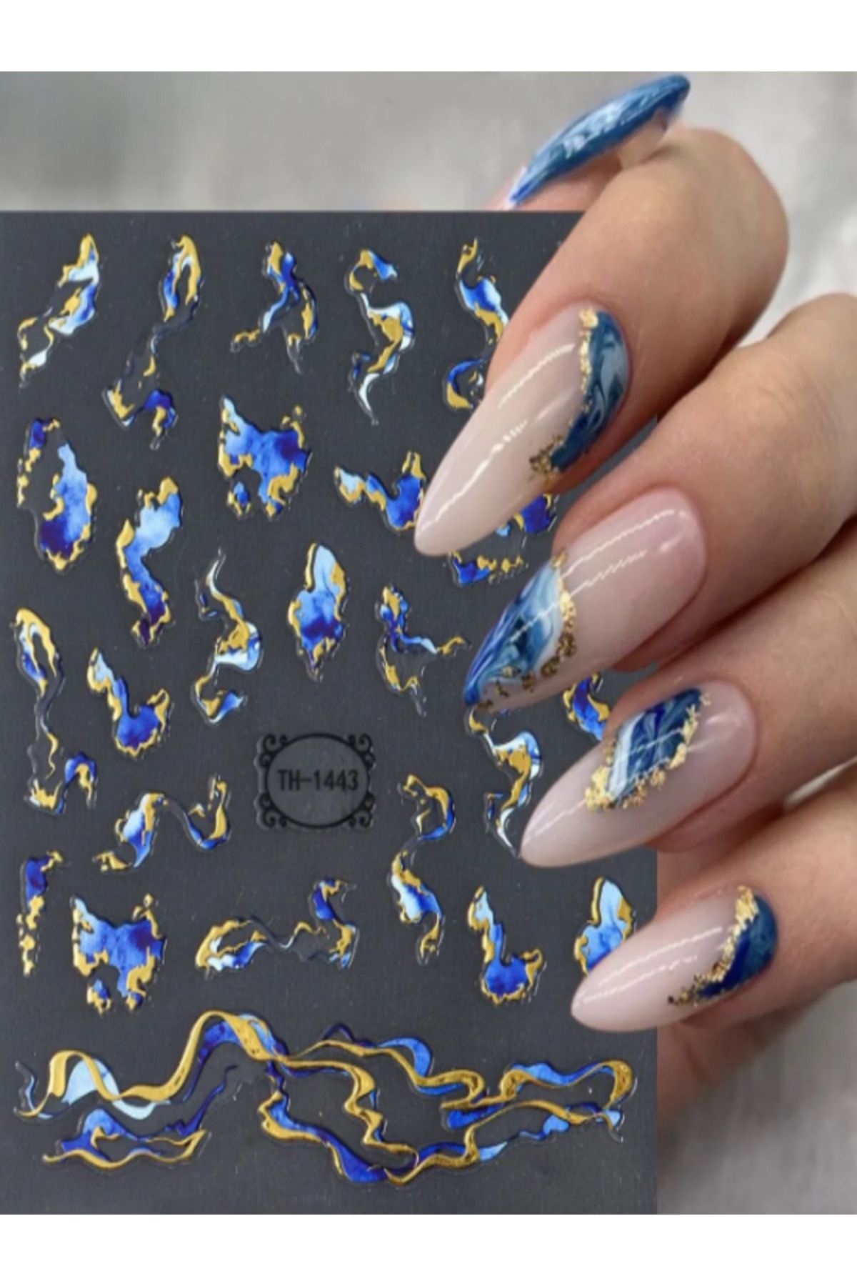 Defnail Tırnak Sticker Tırnak Süsleme Mavi Mermer Desen Gold