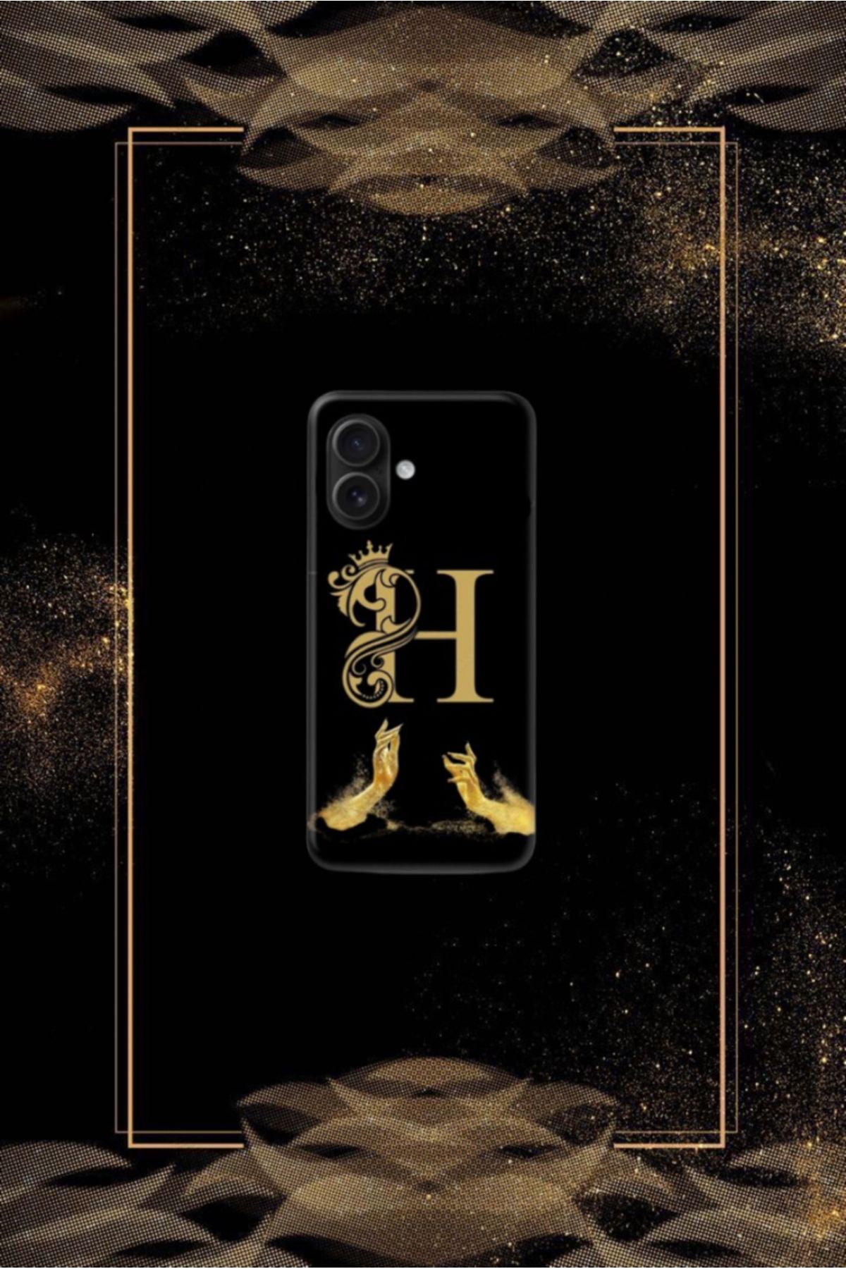 cover shopp Siyah Desenli Gold H Harfi 16 Plus