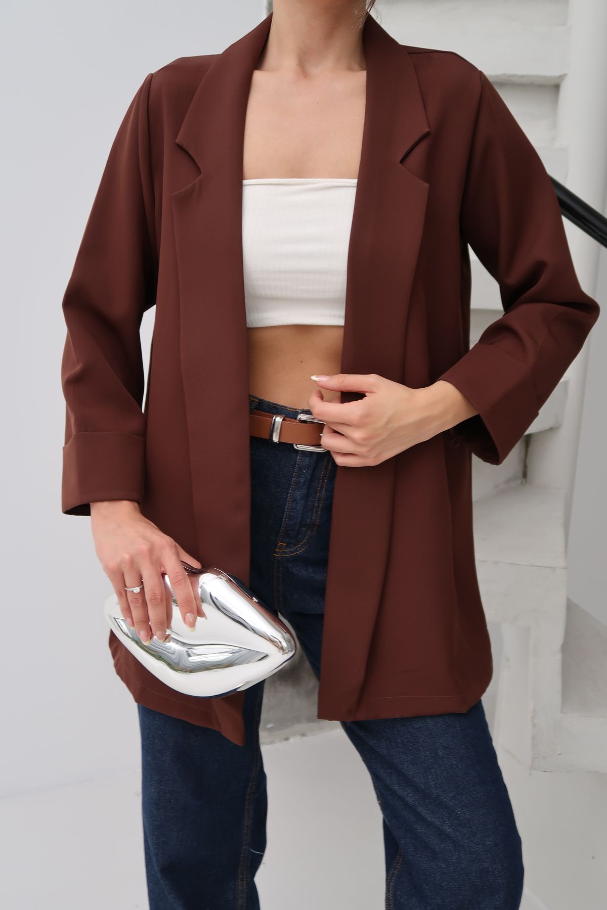 Paw Garage Kadın Atlas Kumaş Astarsız Blazer Ceket, Premium Kalite