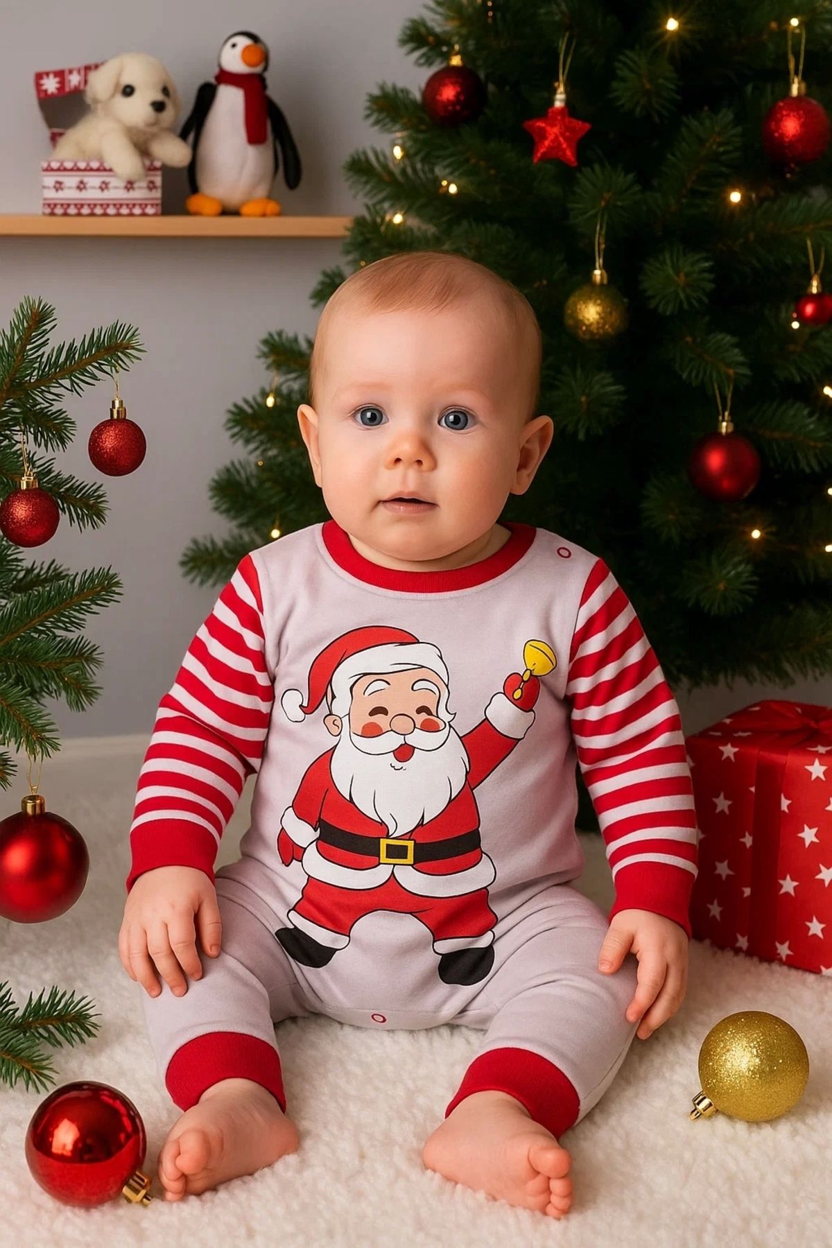 Beruflic Noel Baba Detaylı Bebek Tulum % 100 Pamuk