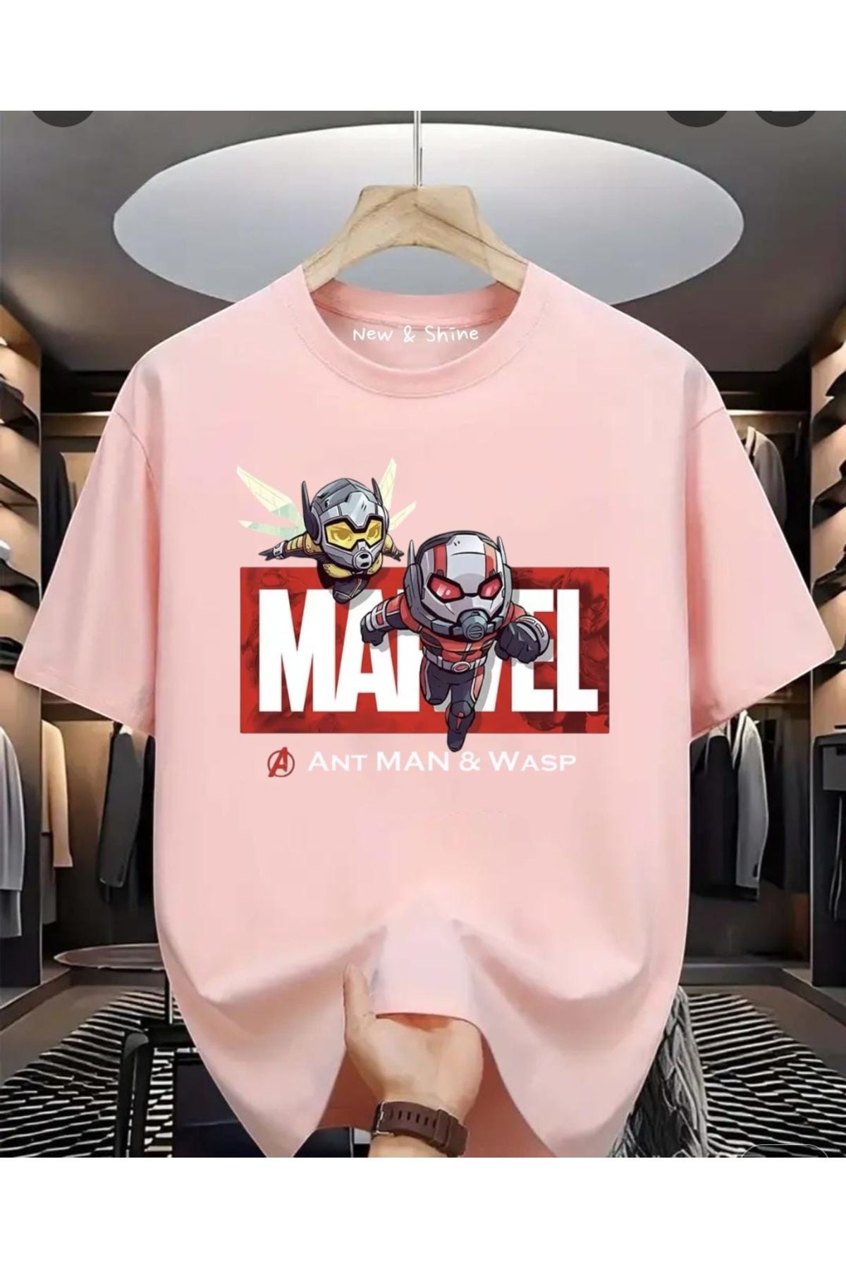 New Shine Süper Kahraman Ant Man ve Wasp Baskılı Oversize T-Shirt