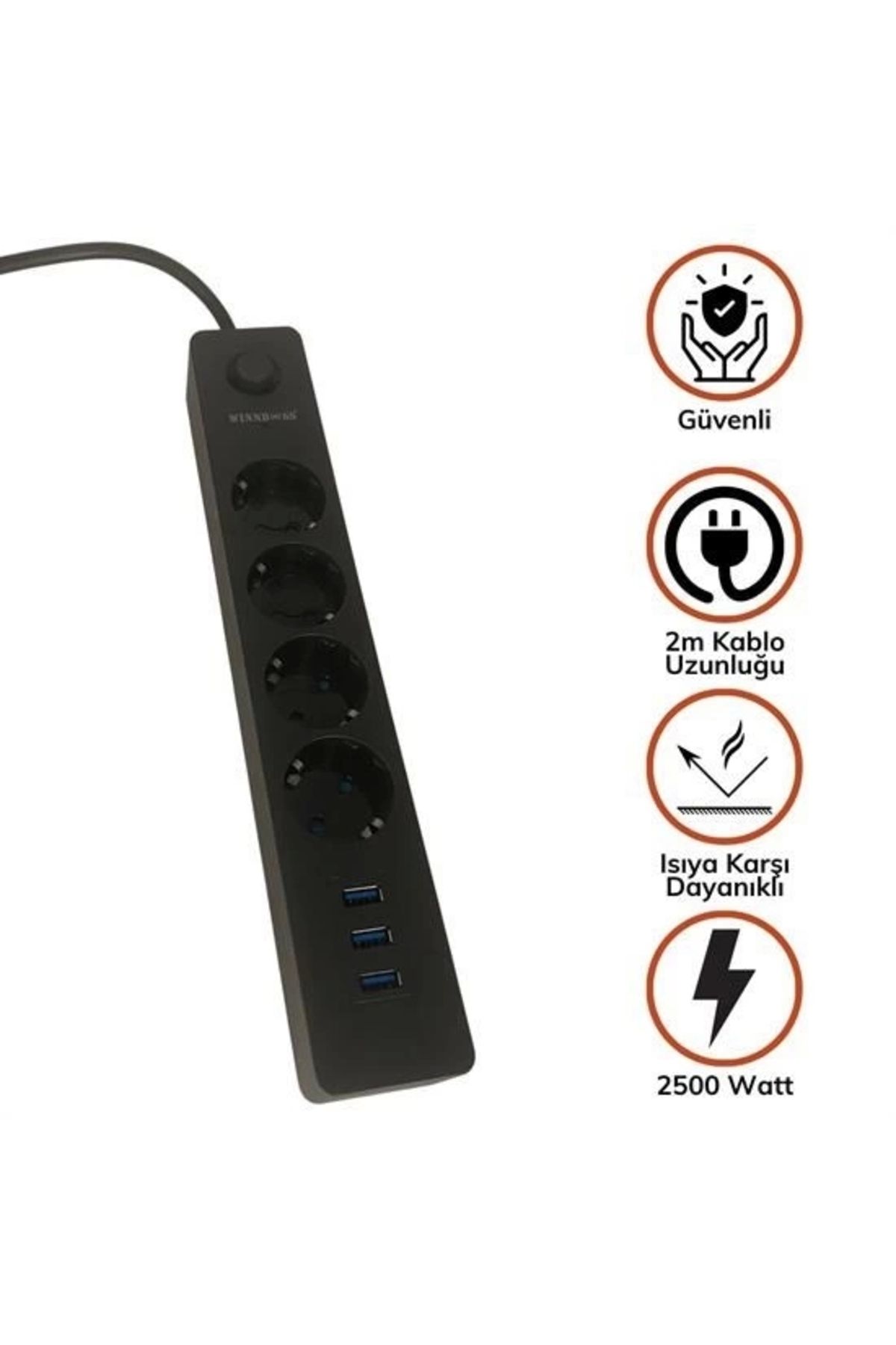 İnnMerry Termak Akım Korumalı 4 Priz 3 USB Girişli Uzatma Kablosu Güç ve Şarj SİYAH RENK GÖNDERİLİR (5047)