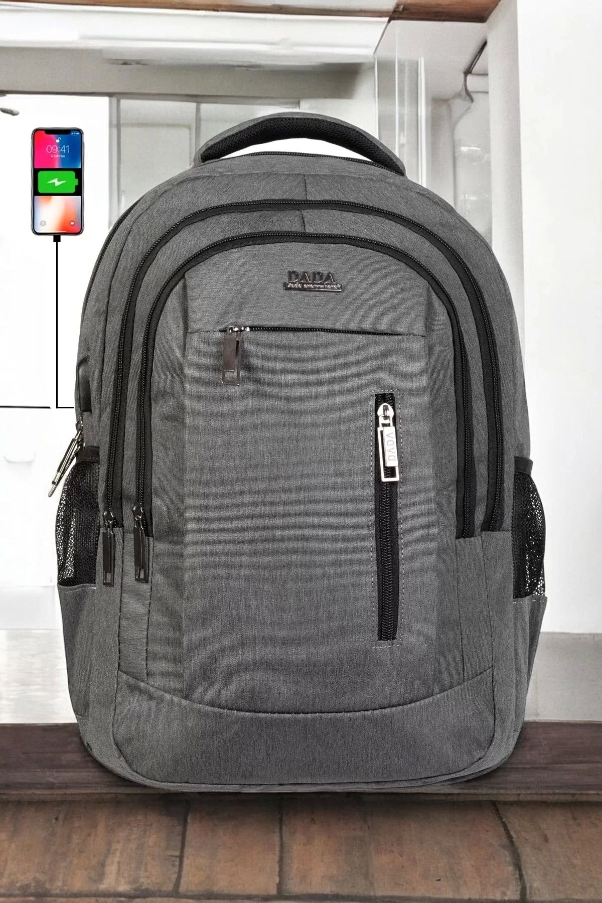 KÖMEN Gri Sportif Darbe Emici Su Geçirmez 14-16 inç Laptop Sırt Çantası