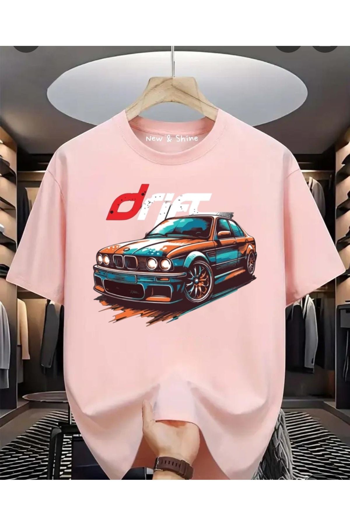 New Shine Drift Araba Baskılı Oversize T-Shirt