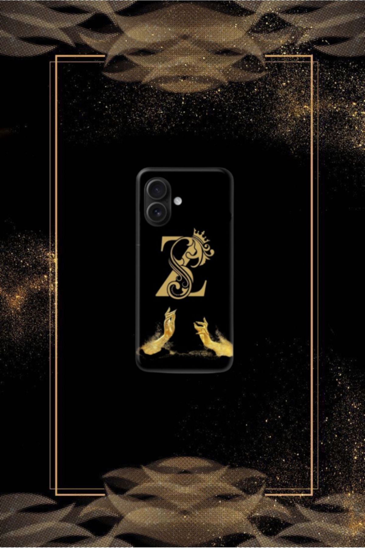 cover shopp Siyah Desenli Gold Z Harfi 16 Plus