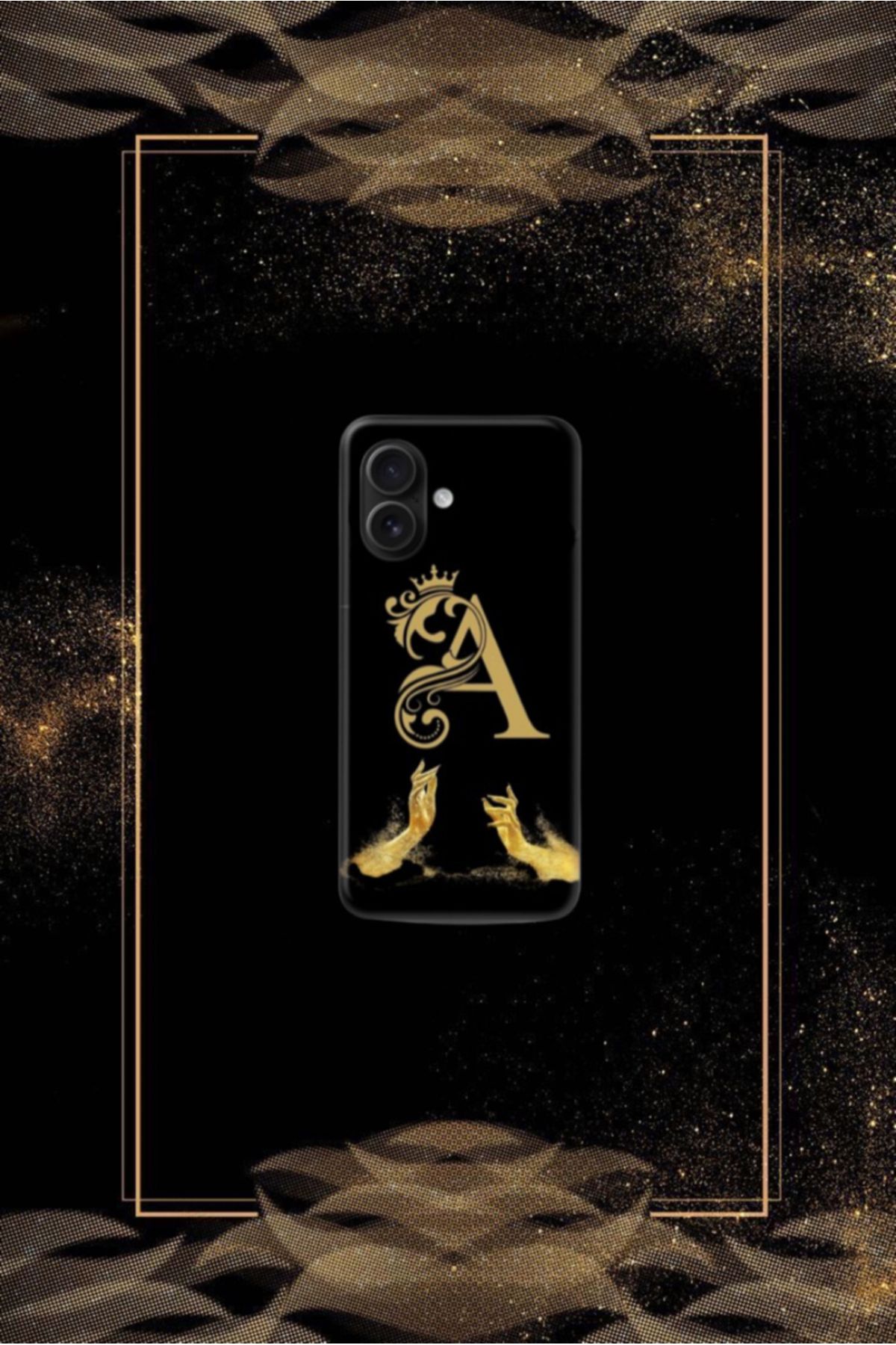 cover shopp Siyah Desenli Gold A Harfi 16 Plus