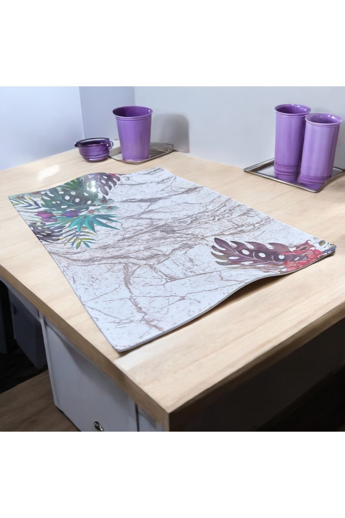 Lagom Desenli Kare Melamin Tepsi 51x36 cm – Özel Kalıp, Kırılmaz, Gıdaya Uyumlu Sunum Tepsisi