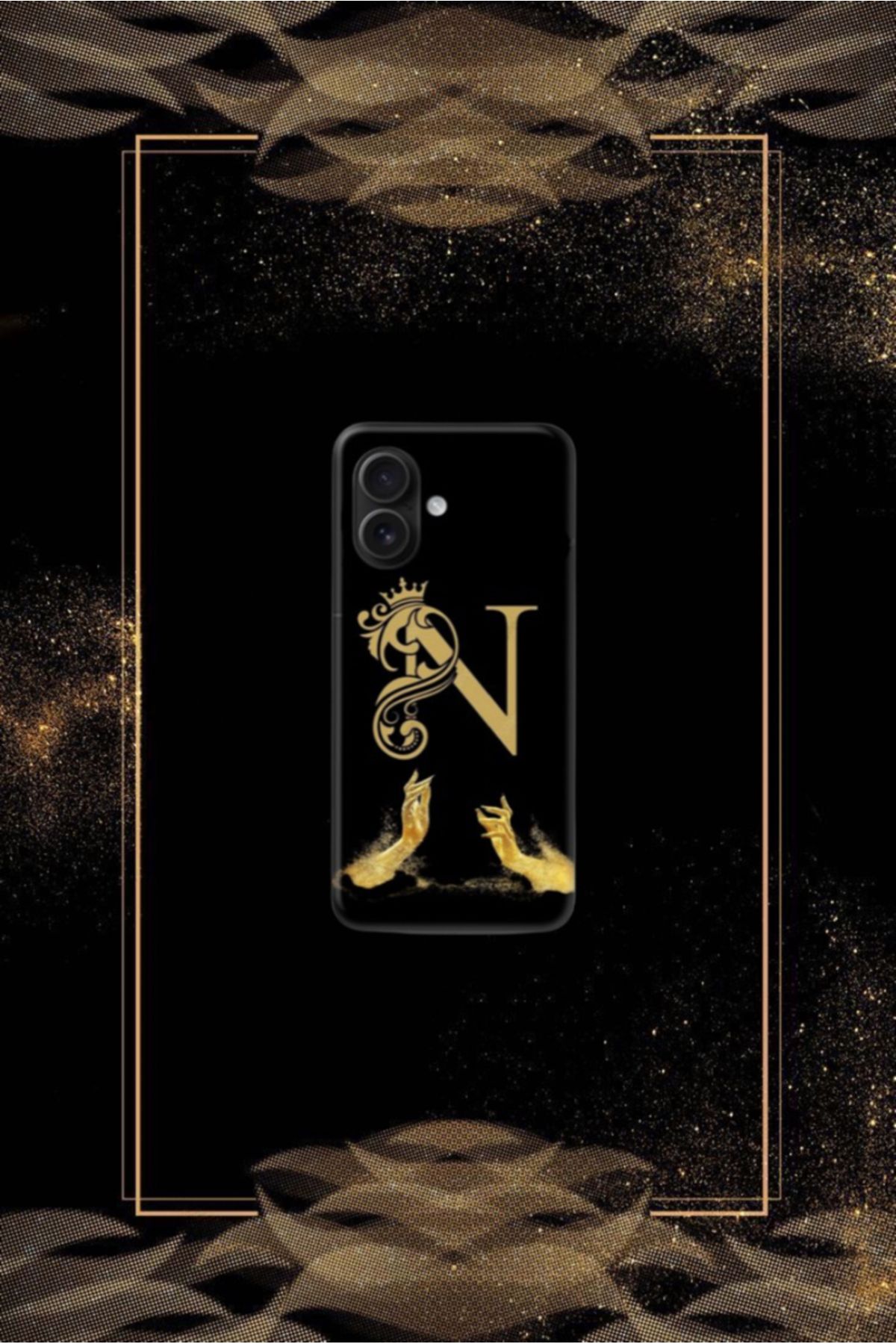 cover shopp Siyah Desenli Gold N Harfi 16 Plus