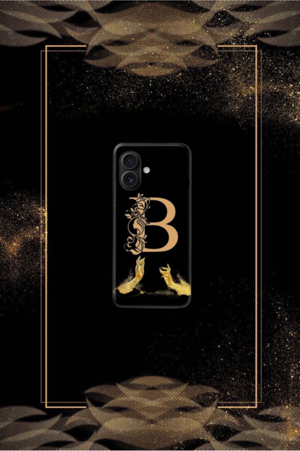 cover shopp Siyah Desenli Gold B Harfi 16 Plus