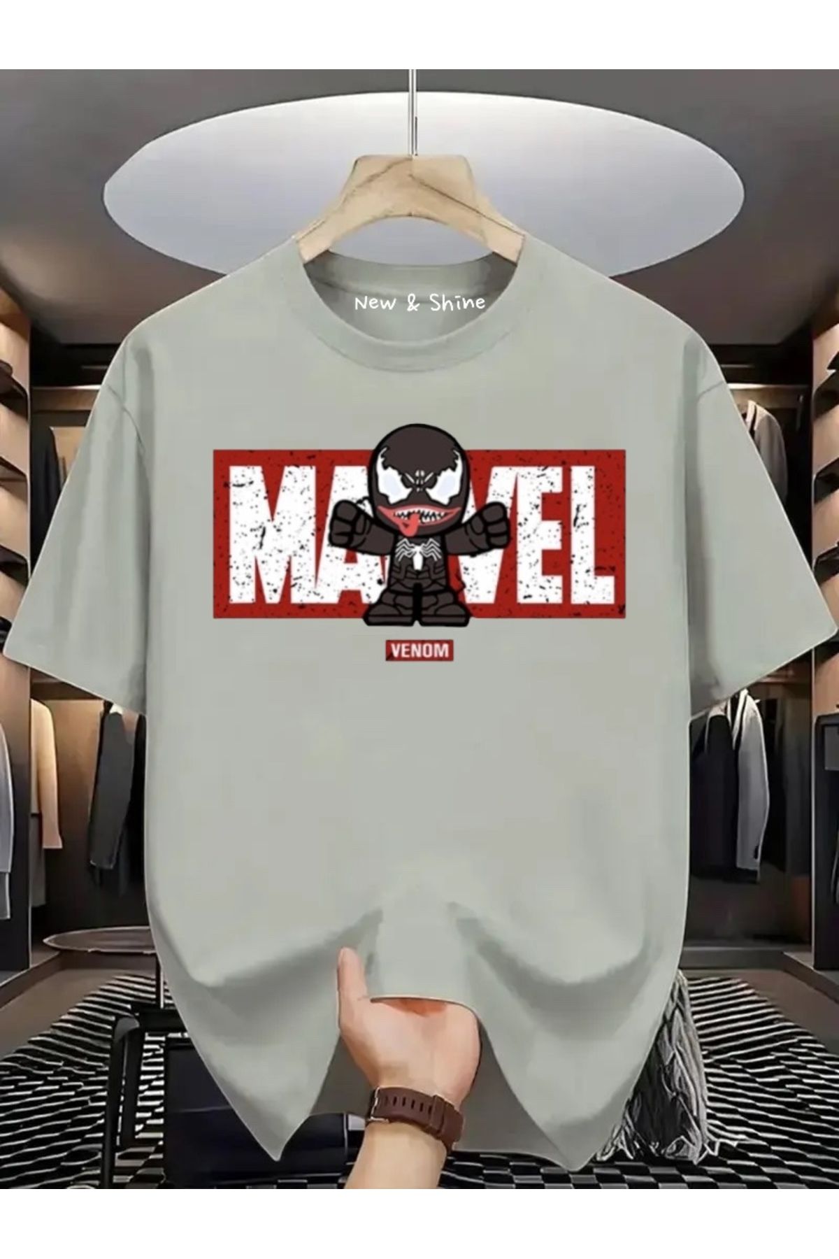New Shine Süper Kahraman Venom Baskılı Oversize T-Shirt