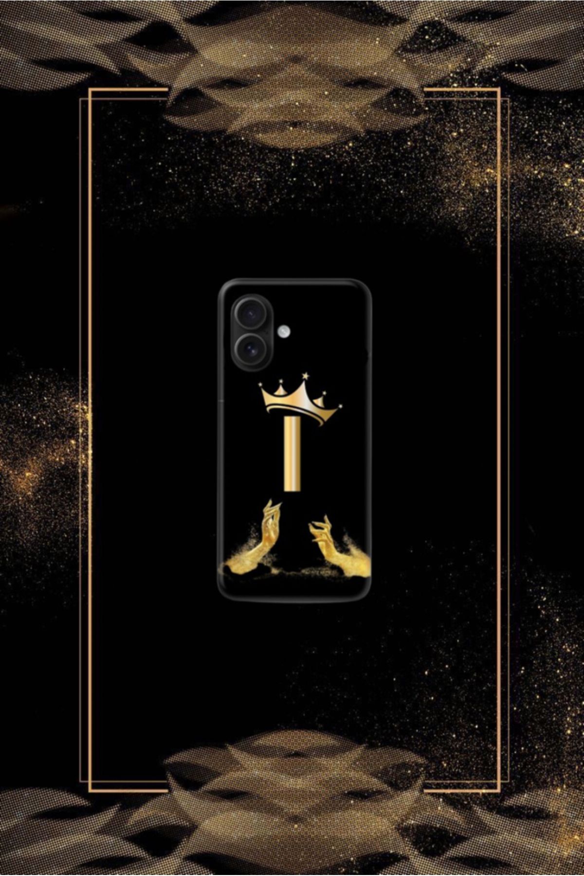 cover shopp Siyah Desenli Gold İ Harfi 16 Plus