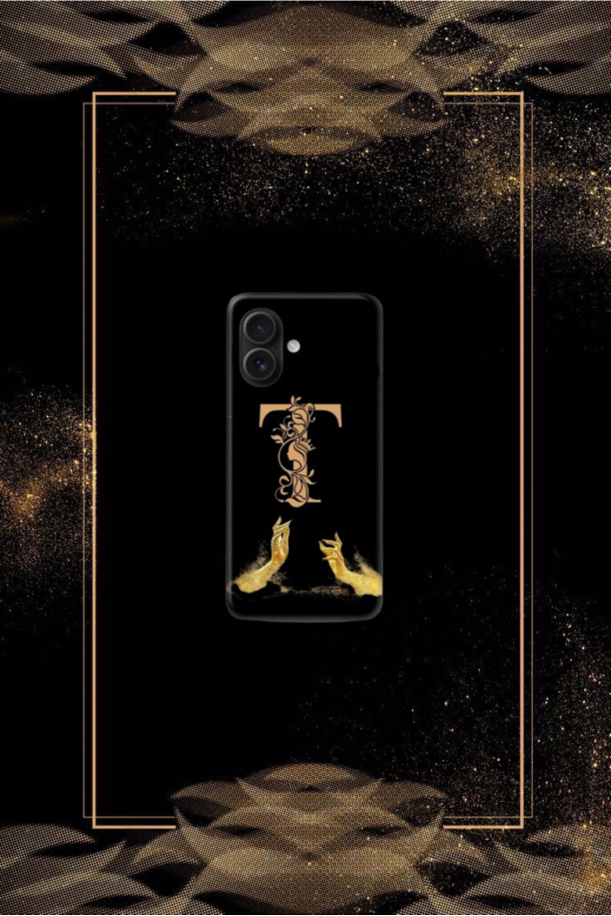 cover shopp Siyah Desenli Gold T Harfi 16 Plus