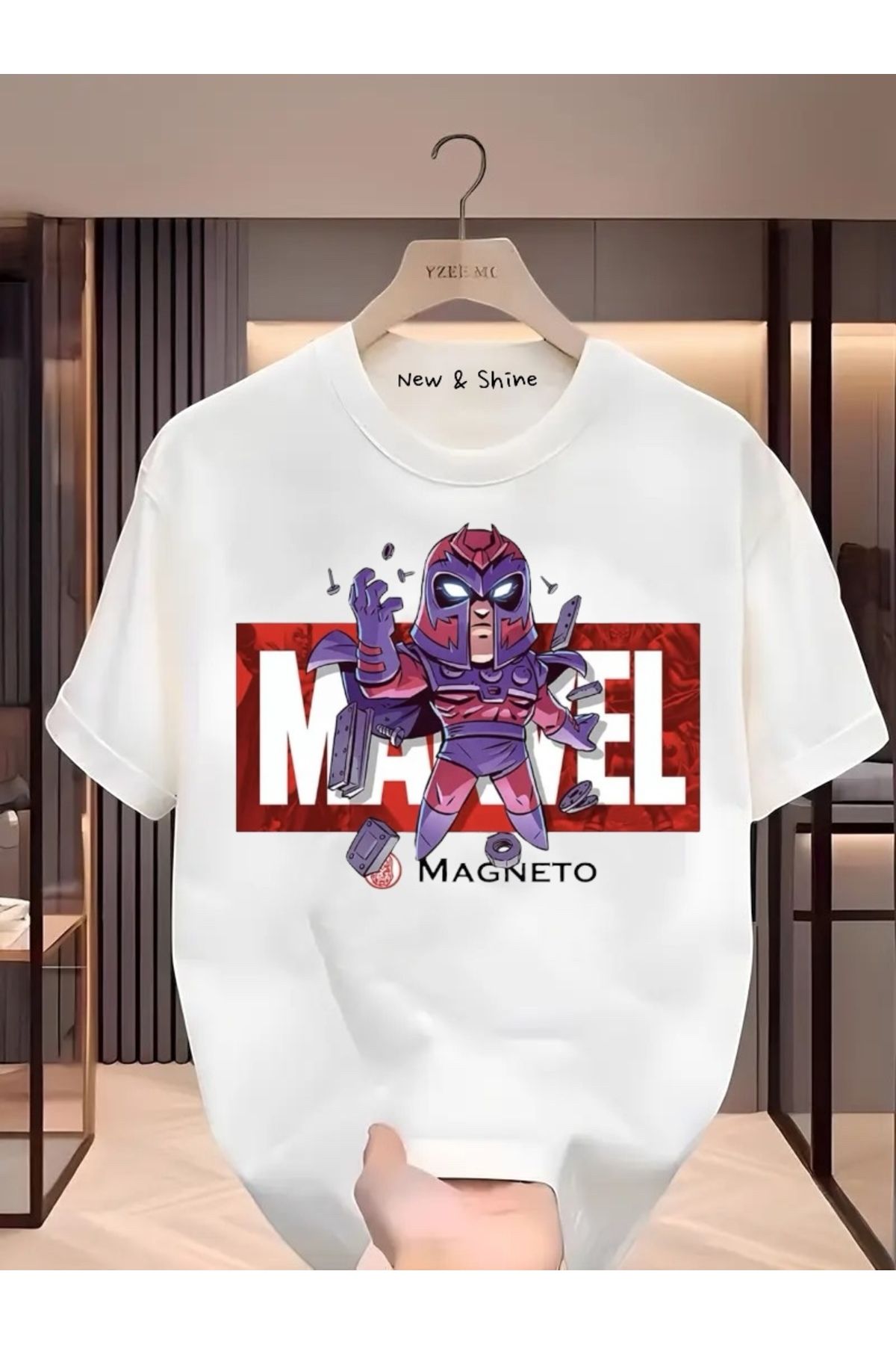 New Shine Süper Kahraman Magneto Baskılı Oversize T-Shirt