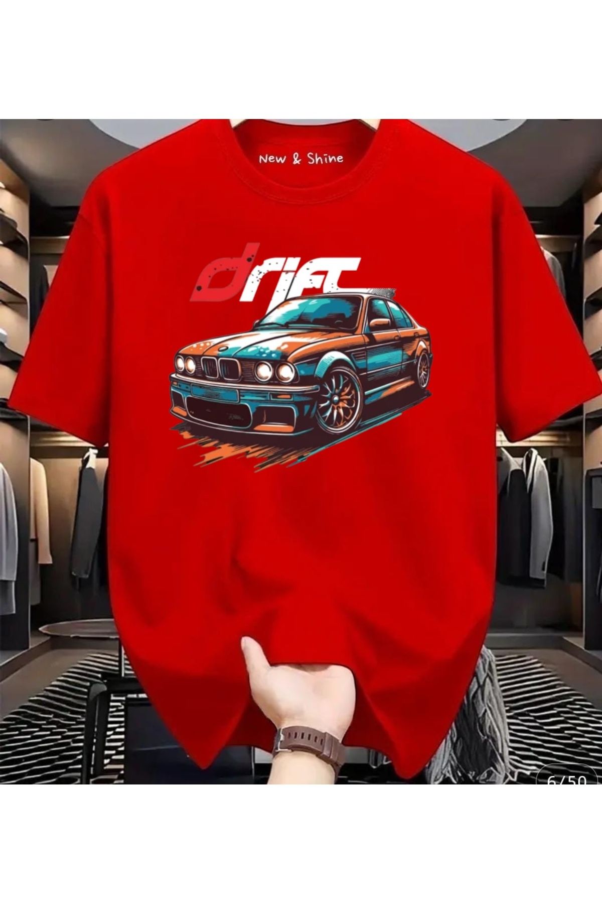 New Shine Drift Araba Baskılı Oversize T-Shirt