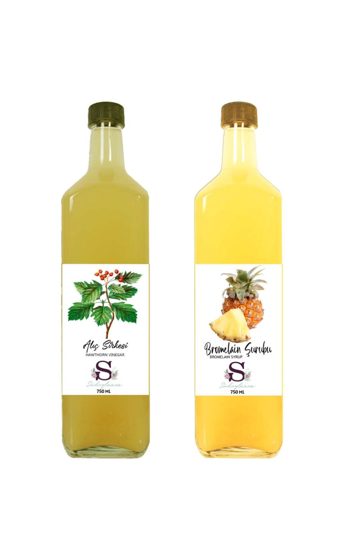 Süheylaana Doğal Alıç Sirkesi 750 Ml - Doğal Bromelain Şurubu 750 Ml