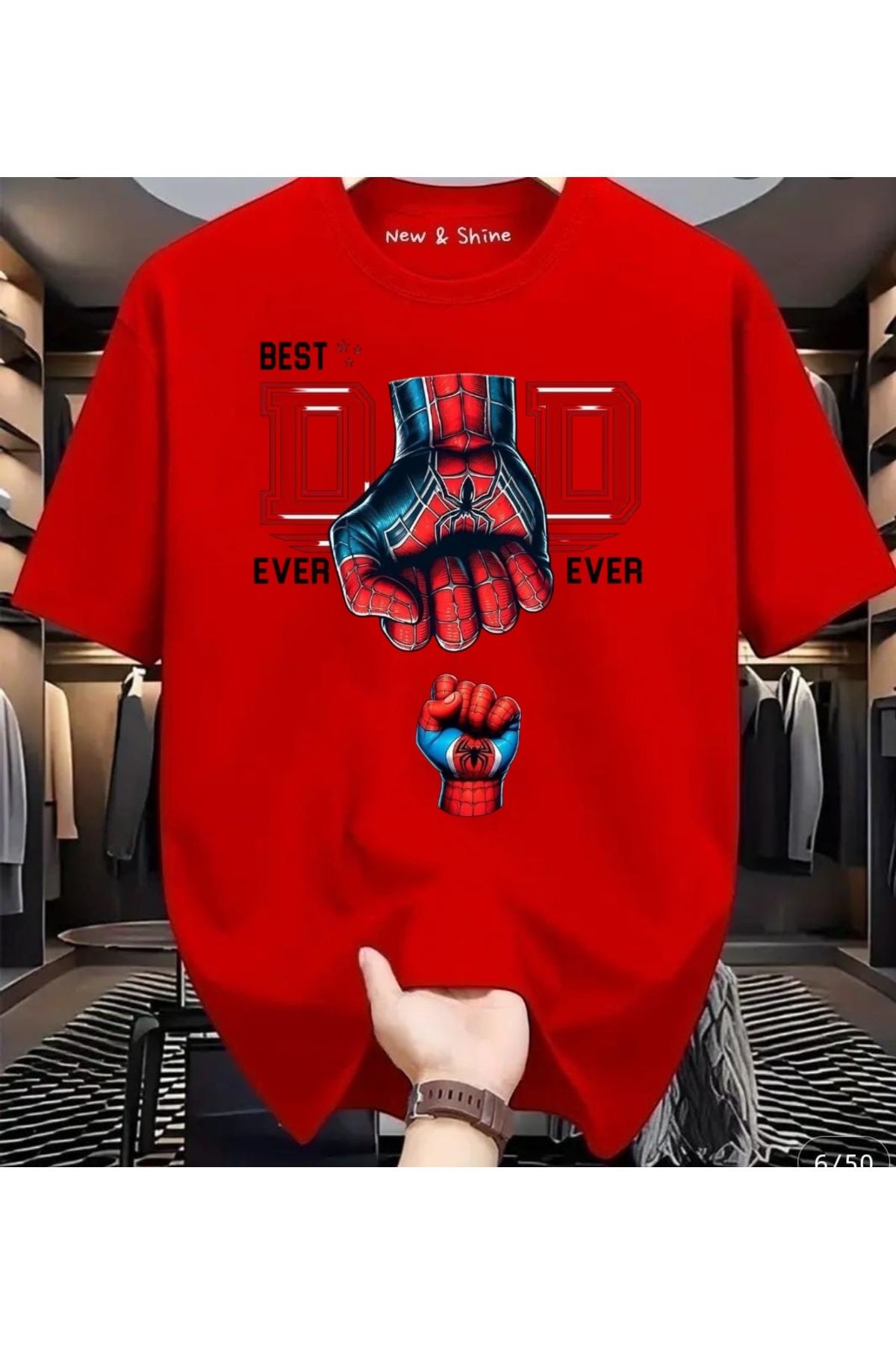 New Shine Best Dad Ever Baskılı Oversize T-Shirt