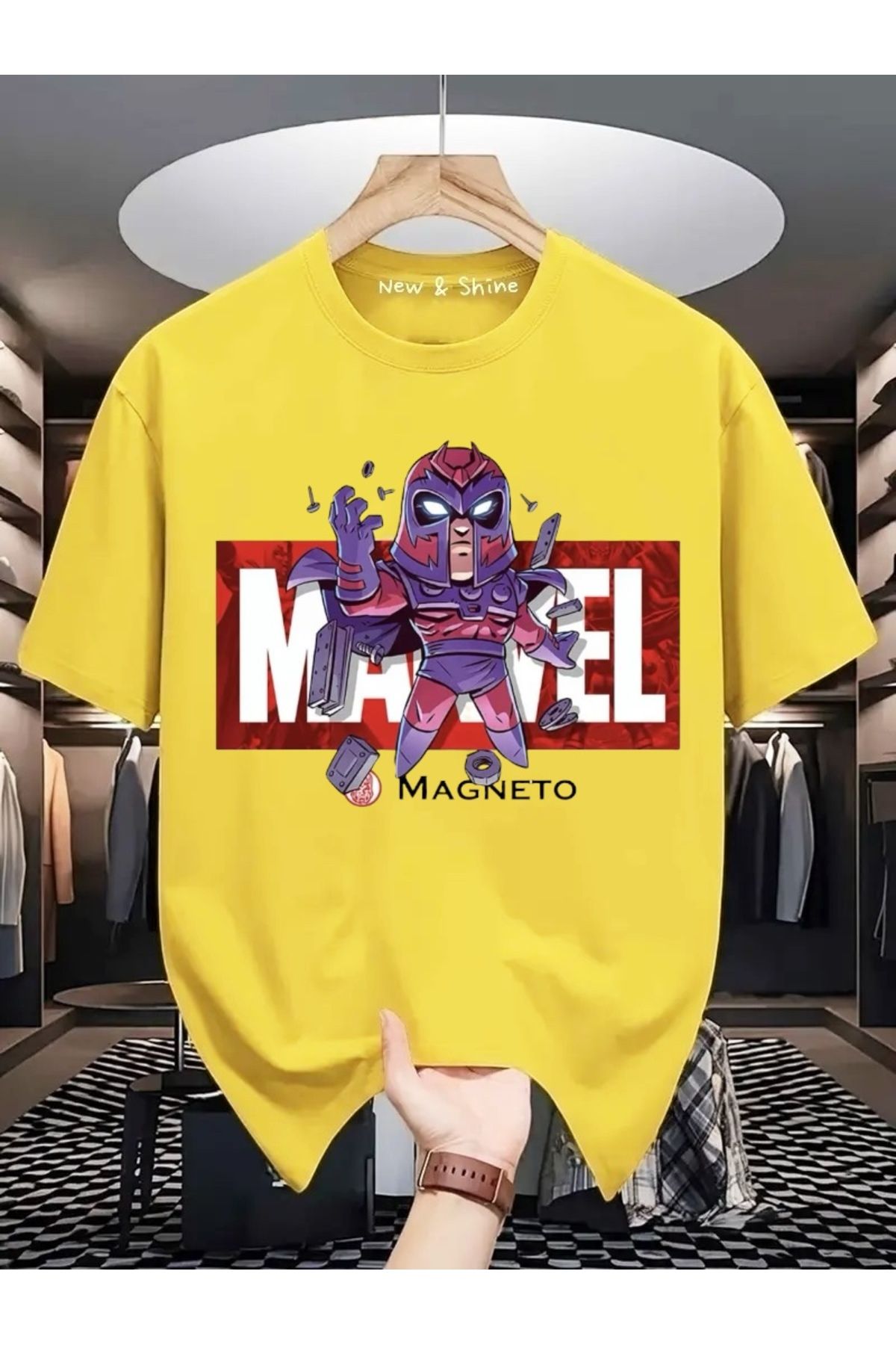 New Shine Süper Kahraman Magneto Baskılı Oversize T-Shirt