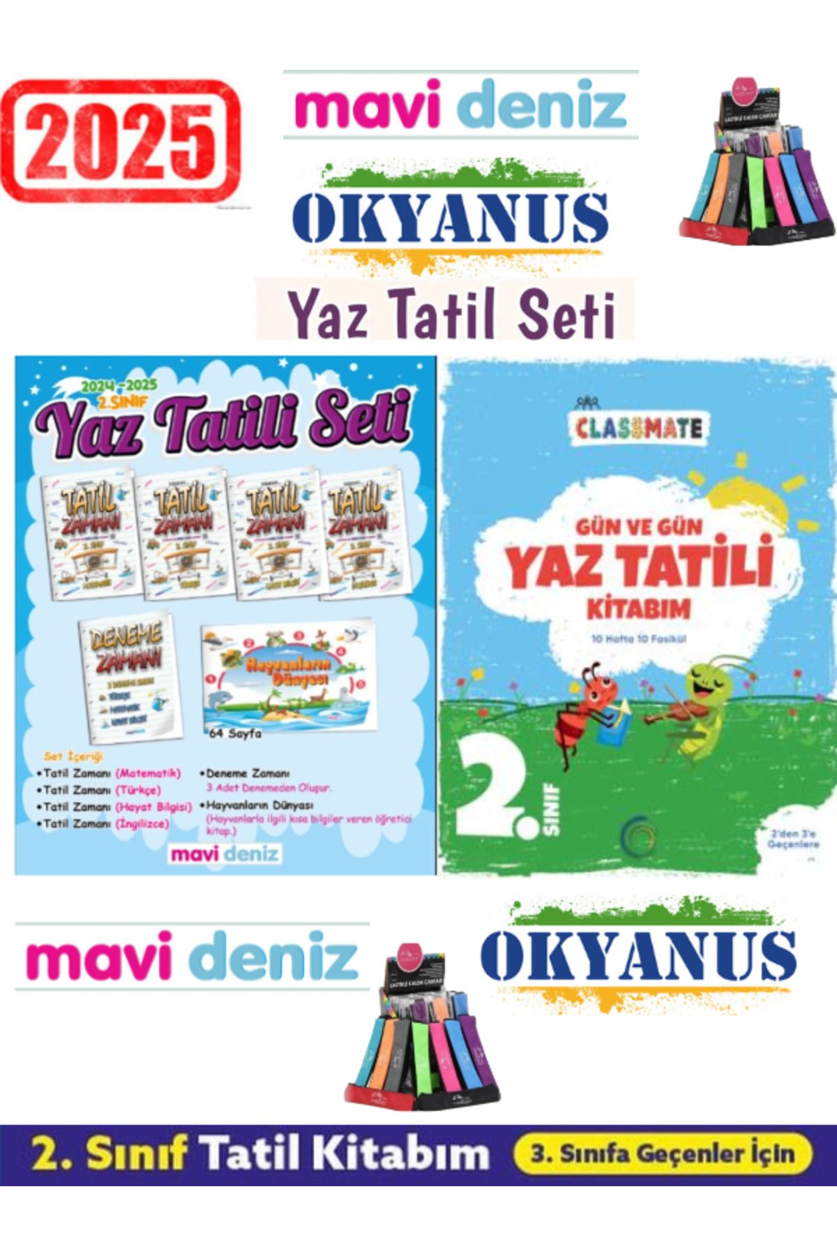 Fenomen Yayıncılık Mavi Deniz 2025 2.Sınıf Yaz Tatil Seti 12 Kitap+Okyanus 2.Sınıf Gün Gün Yaz Tatil Seti+Kalem